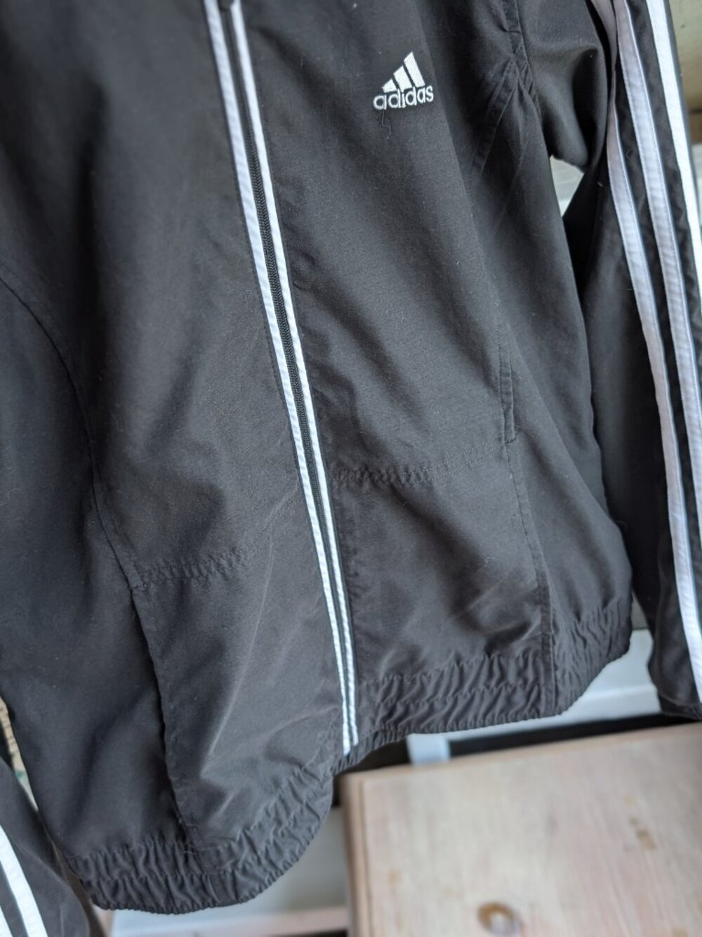 Y2K Adidas Black White Three Stripe Classic Zip Up Hooded Windbreaker Track - Picture 3 of 5